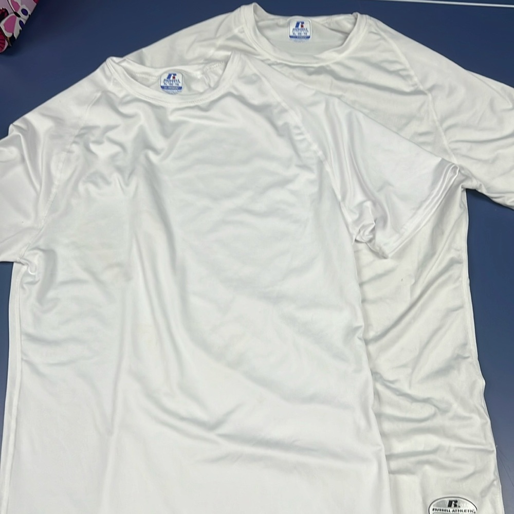 2 white t shirts Russell xl.  Athletic